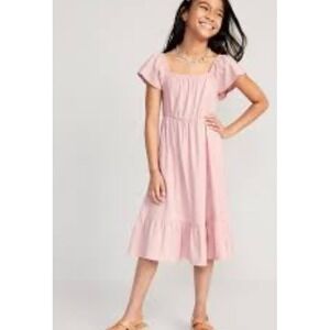 Old Navy Girl's Baby Pink‎ Clip Dot Midi Dress Sz L Tiered Smocked Cottage Boho